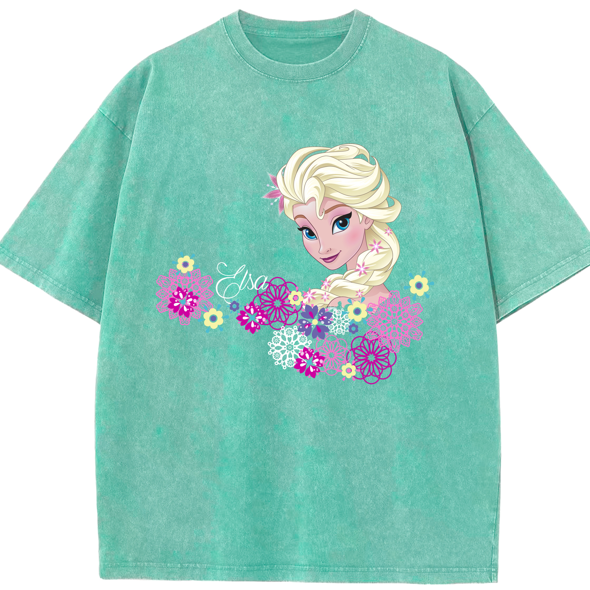 （画像用） アナと雪の女王 アンナ エルサ Frozen Anna Elsa 綿100% ヴィンテージ風 半袖Tシャツ（フロントプリント）